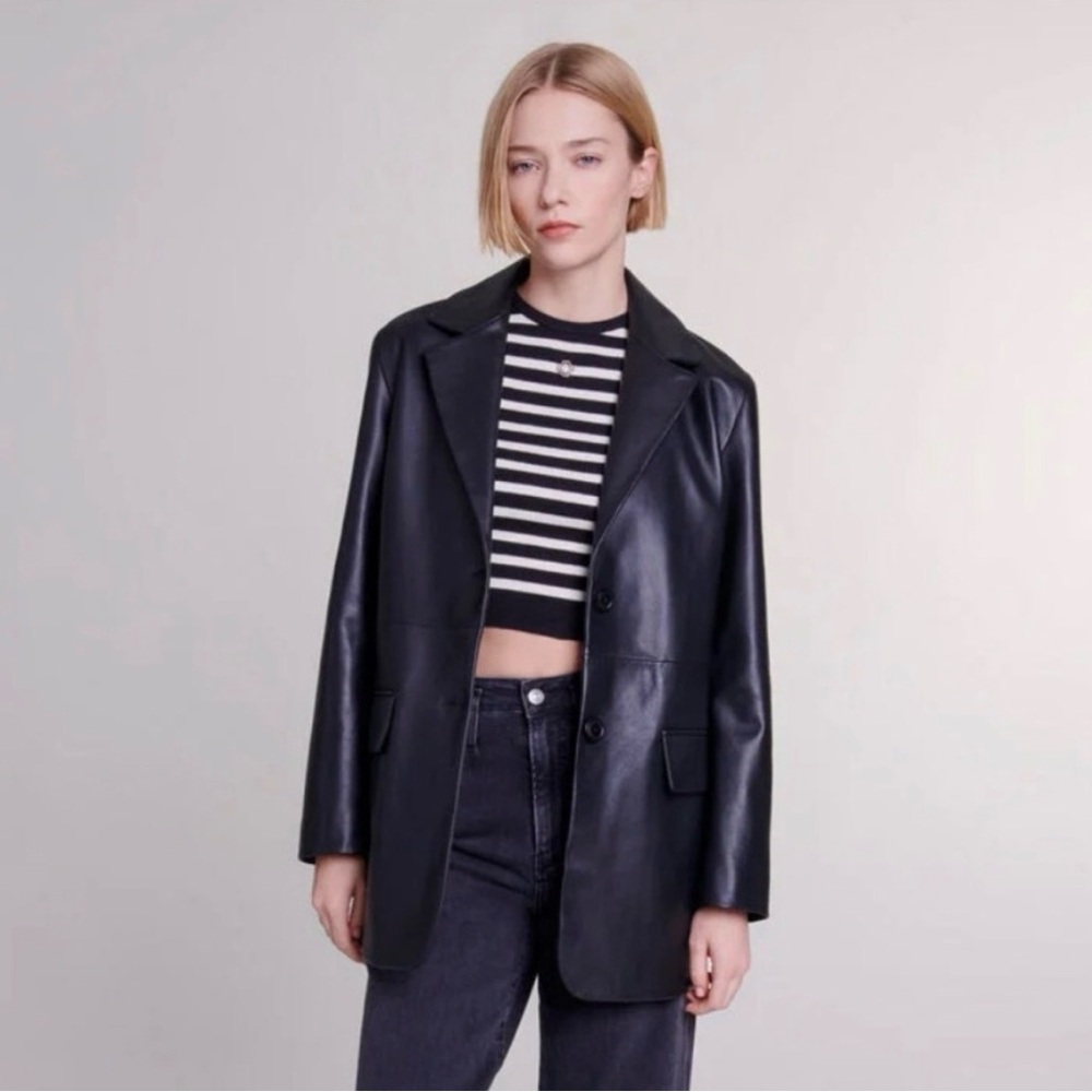 WINLIT Vintage Black Genuine Leather Blazer size M